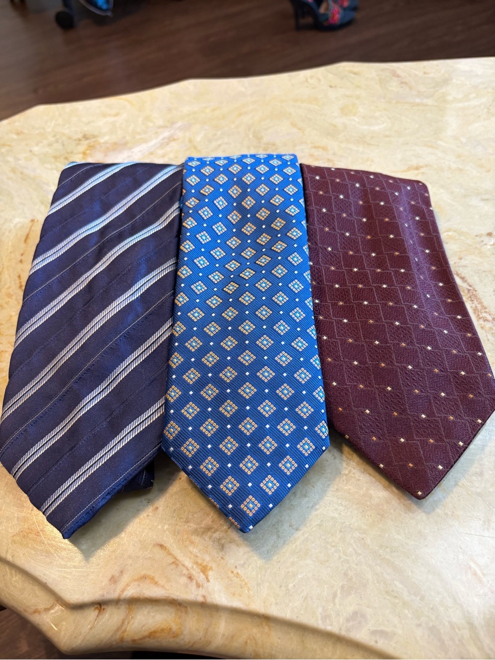 Canali Three-Piece Men's Tie Set in Navy, Blue, and Burgundy